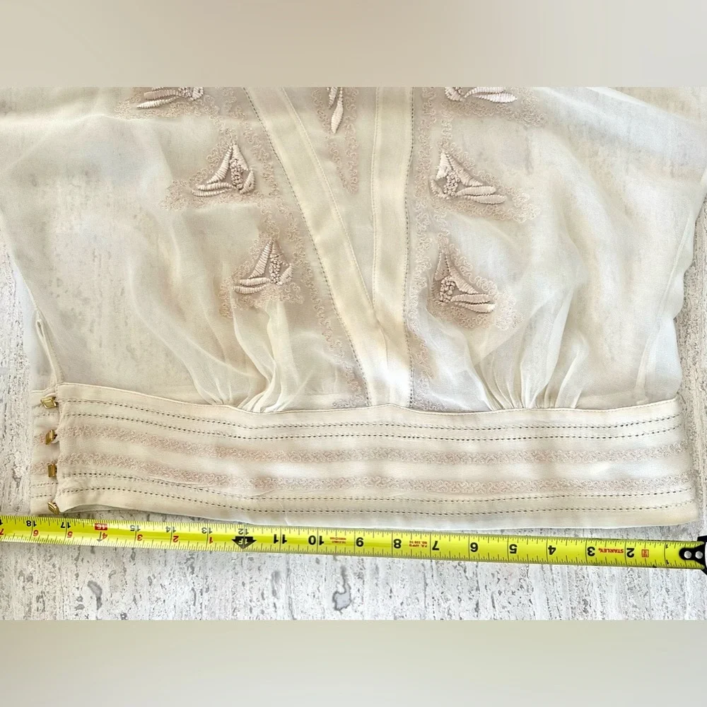 Anthropologie Long Sleeve Embroidered Blouse With Banded Waist, Cream: Size 4